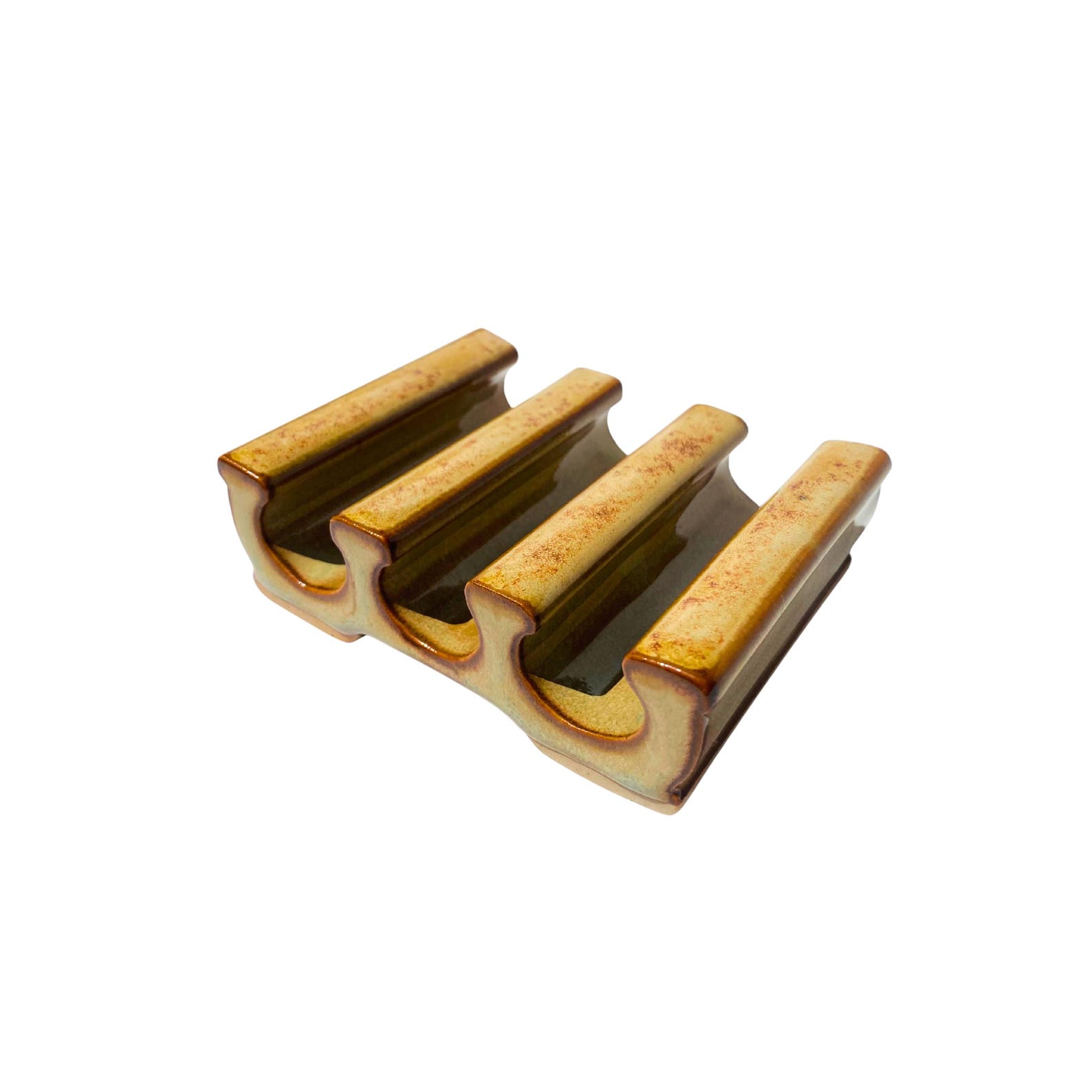 Handmade Ceramic Soap Saver Dish – Ridged Pottery Soap Holder - Amber