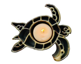 Sea Turtle Candlepot - Sea Turtle Candle Holder with Vanilla Candle - Handmade Stoneware Pottery - Clay Home Decor - Bay Pottery