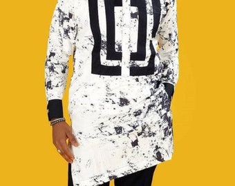 African Ethnic Men's Lapel Casual Print White Shirt