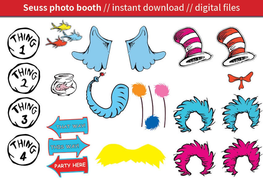 DIY Photo Booth the Cat Birthday Bundle Package Seuss Themed - Etsy