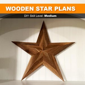 May include: A large wooden star with a rustic brown finish. The star is made of multiple pieces of wood that are joined together to create a unique and intricate design.  DIY Skill Level: Medium