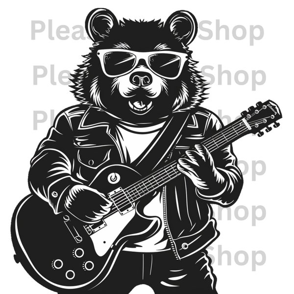 Bear Guirist T-shirt Design | Music Lover Tee Graphic | Sublimation | Instant Digital Download | PNG | PDF | SVG | T-shirt Design | Tumbler