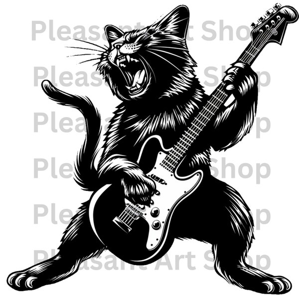 Funny Cat Guitar T-shirt Design | Cat Lover Tee Graphic | Sublimation | Instant Digital Download | PNG | PDF | SVG | Printable | Crafting