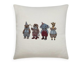 Embroidered Animal Circus PILLOW Nursery Throw Pillow Carnival Theme Babyshower gift