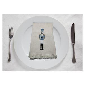 Embroidered Nutcracker Dinner Napkin: Holiday Cotton Linen, Handmade