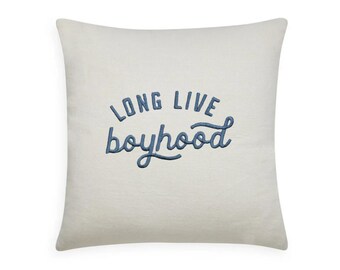 Embroidered Boy Pillow | Neutral Nursery Decor, 12"x12"