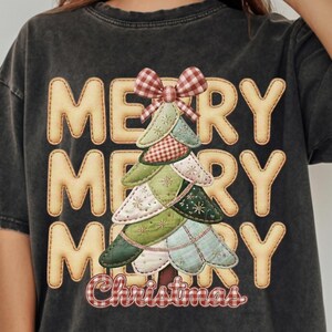 Patchwork de árvore de Natal PNG, Sublimação de Feliz Natal, Design de camiseta natalina estilo fazenda