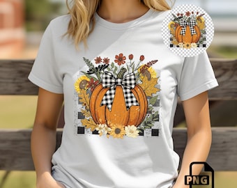 Buffalo Plaid Pumpkin PNG: Sunflower Fall Sublimation Design (Digital Download)