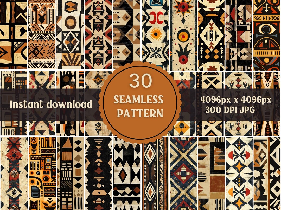 Structural African Patterns African Tribal Geometric Seamless Pattern: Earthy Boho Design (JPEG ...