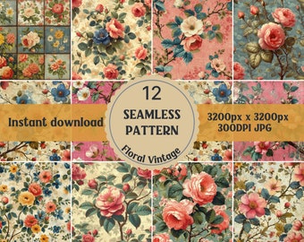 Vintage Floral Seamless Patterns: Digital Paper Pack (Instant Download)