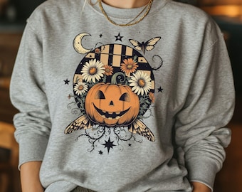 Retro Pumpkin Moon PNG: Boho Halloween Clipart (Digital Download