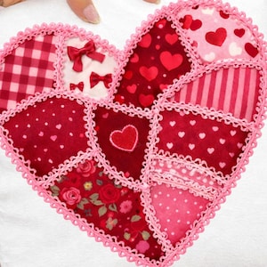 Valentine Heart PNG Patchwork Embroidery Style Design, Romantic Love Heart for Shirts, Sublimation & Crafts, Gift For Her, Digital Download