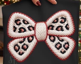 Leopard Chunky Bow Embroidery PNG Design for Sublimation | Digital Download