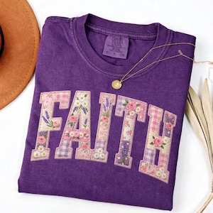 Faith PNG, Cottagecore Christian Faux Embroidery Patchwork Design, Pink Lavender Easter Sublimation File
