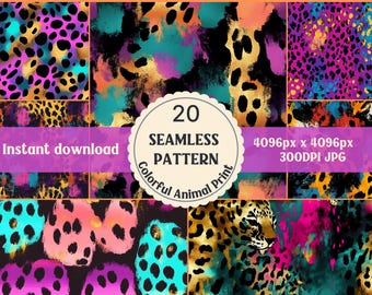 Vibrant Leopard Cheetah Seamless Pattern: Metallic Animal Print (Digital Download)