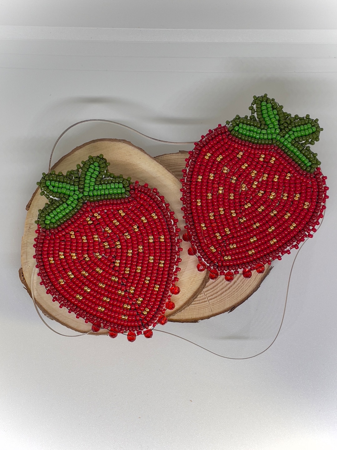 Big Beaded Strawberry Earrings, Indigenous Made, Indigenous Fashion