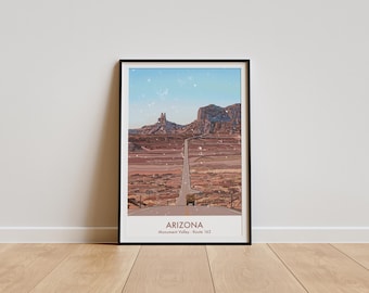 Vintage-Style Monument Valley Travel Print - Arizona, Route 163 - Poster, Original Artwork