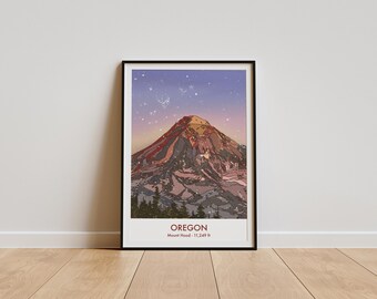 Vintage-Style Mount Hood Travel Print - Oregon - Mountain Poster, Original Artwork