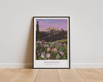 Vintage-stijl Mount Baker-reisposter - Washington - bergposter, origineel kunstwerk