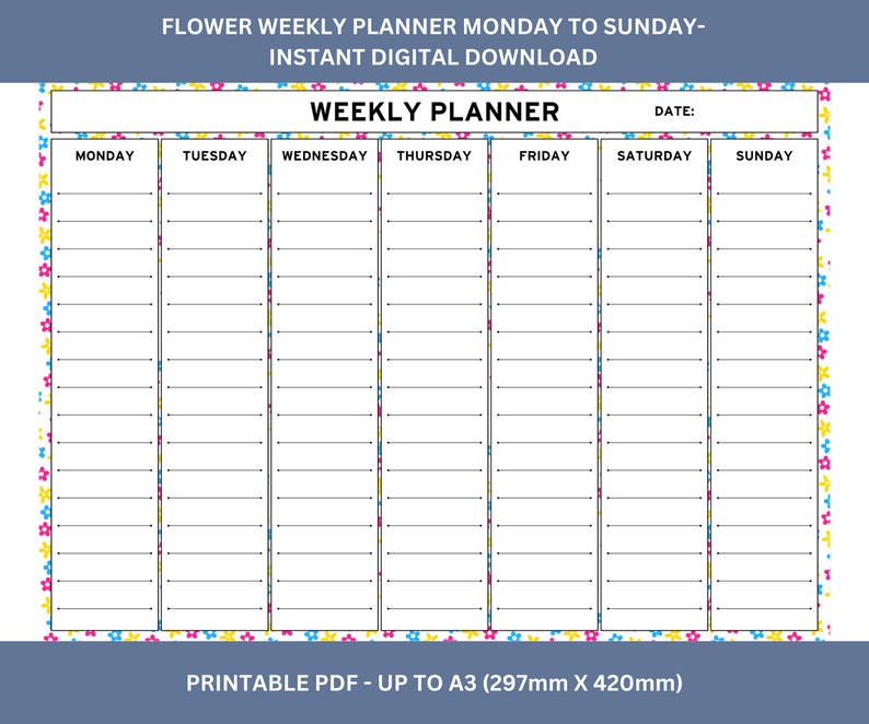 Flower Weekly Planner. Instant Digital Download. Printable PDF ...