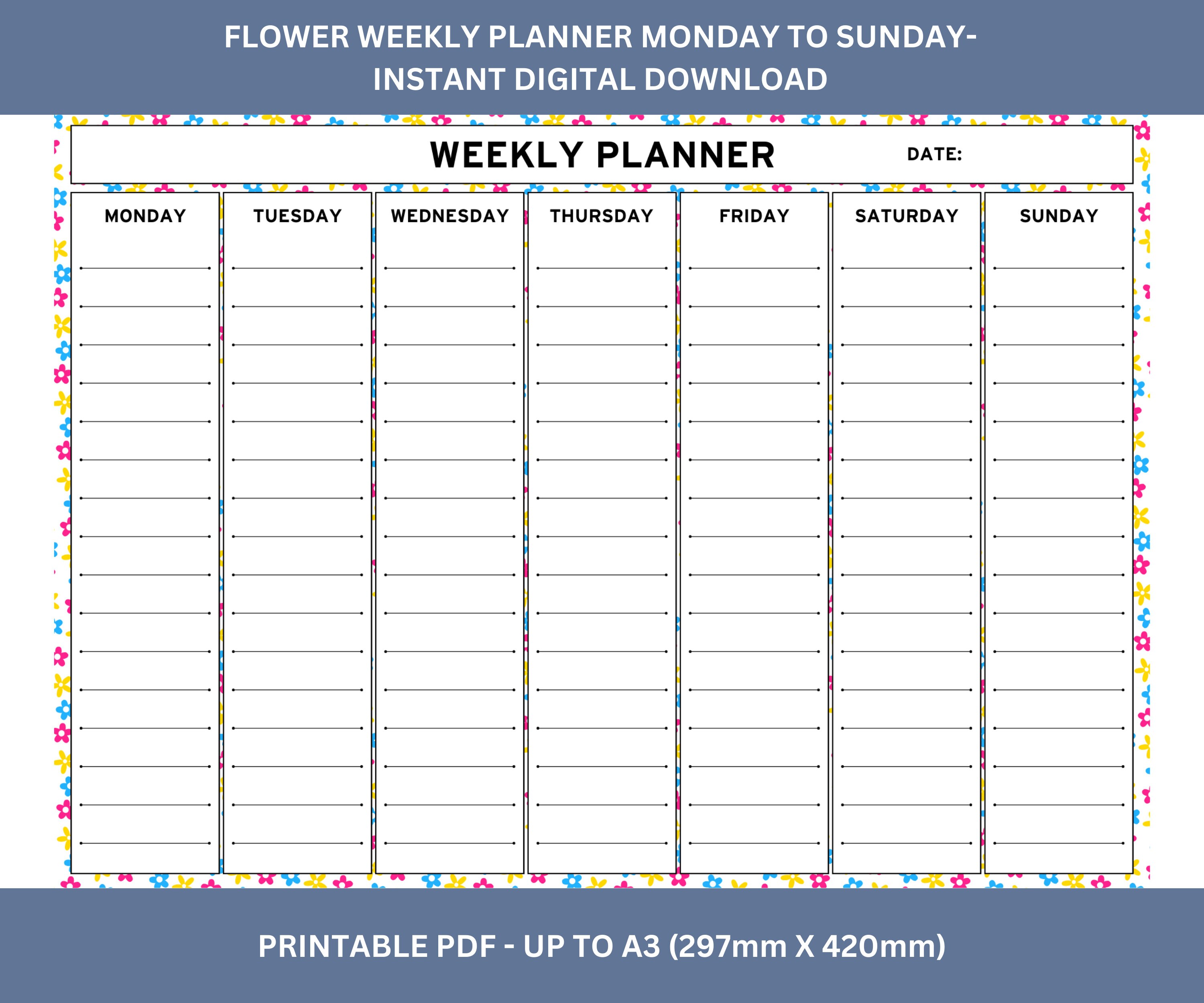 Flower Weekly Planner. Instant Digital Download. Printable PDF ...