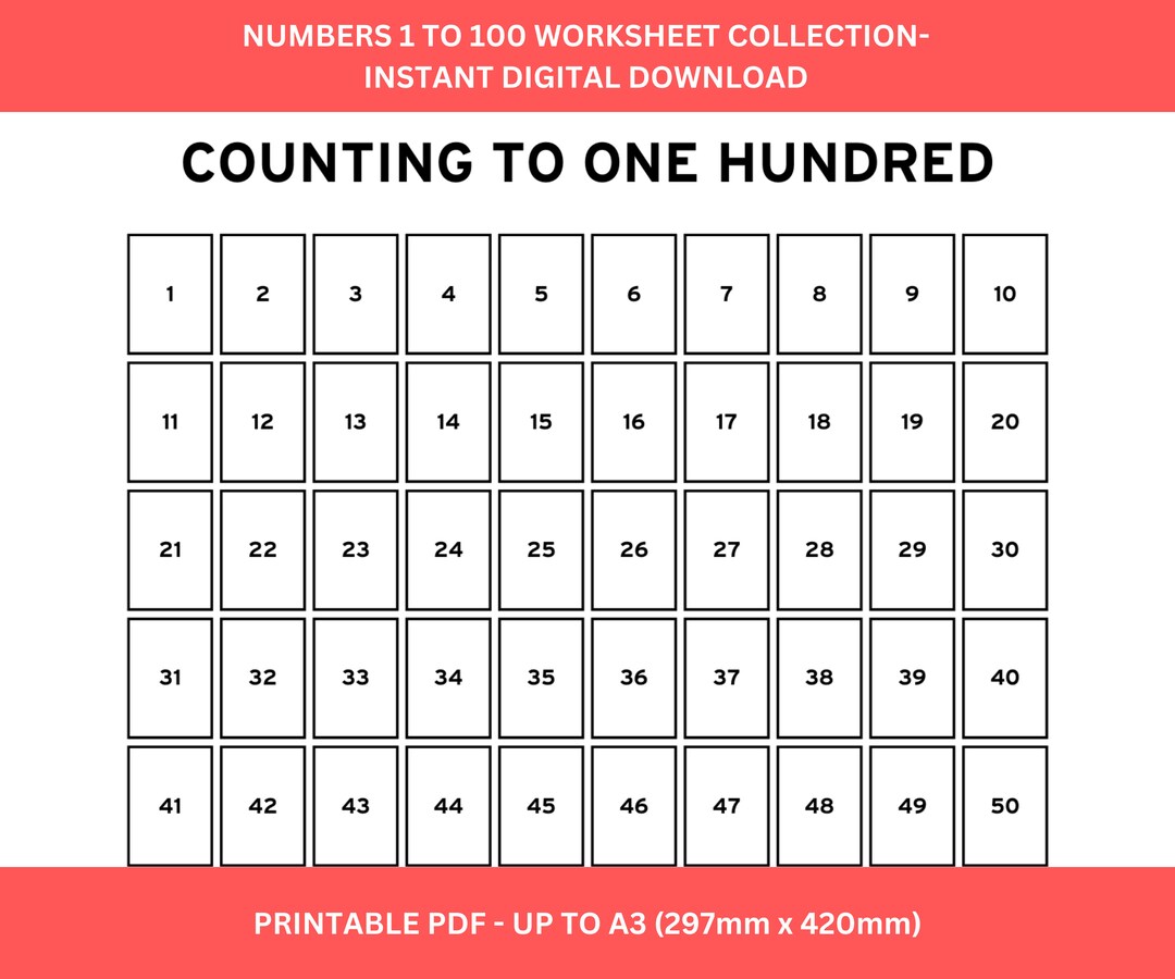 Counting to 100 Worksheet. Portrait. Instant Digital Download. Education Tool. Printable PDF ...