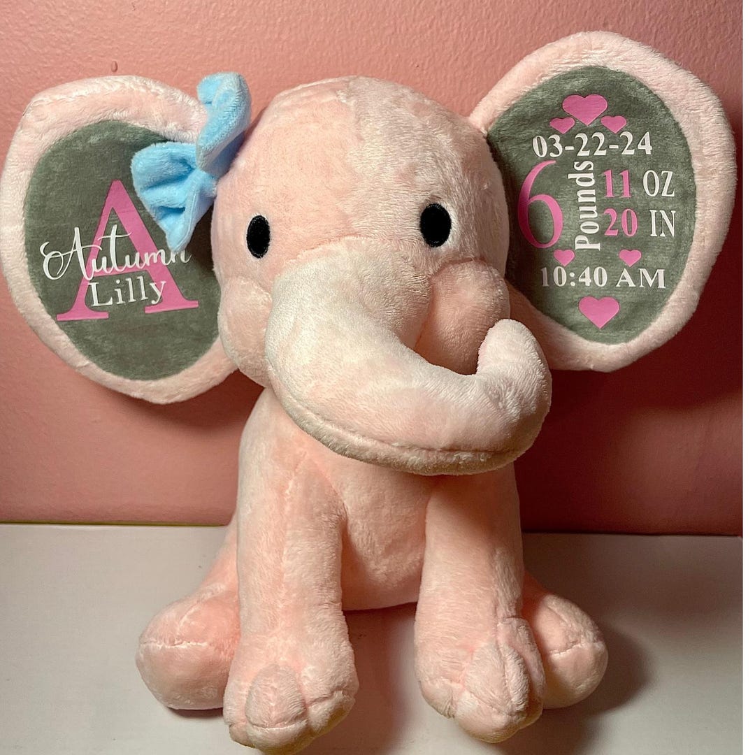 Elephant Birth Stats, Baby Shower Gifts, Birth Announcements, Keepsake