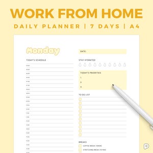 Work From Home Daily Planner | Personal Daily Planner | Productivity Planner | Instant Digital Download | PDF | A4 Size - Plannelli PL01