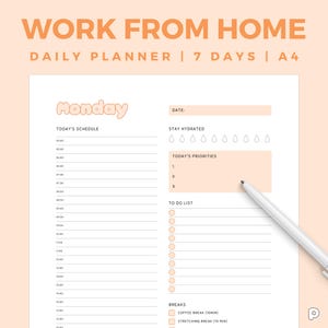 Work From Home Daily Planner | Personal Daily Planner | Productivity Planner | Instant Digital Download | PDF | A4 Size - Plannelli PL02