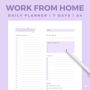 Work From Home Daily Planner | Personal Daily Planner | Productivity Planner | Instant Digital Download | PDF | A4 Size - Plannelli PL05