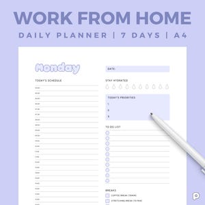 Work From Home Daily Planner | Personal Daily Planner | Productivity Planner | Instant Digital Download | PDF | A4 Size - Plannelli PL06