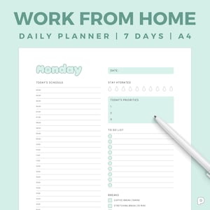 Work From Home Daily Planner | Personal Daily Planner | Productivity Planner | Instant Digital Download | PDF | A4 Size - Plannelli PL08