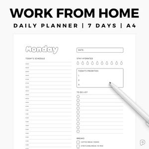 Work From Home Daily Planner | Personal Daily Planner | Productivity Planner | Instant Digital Download | PDF | A4 Size - Plannelli PL13