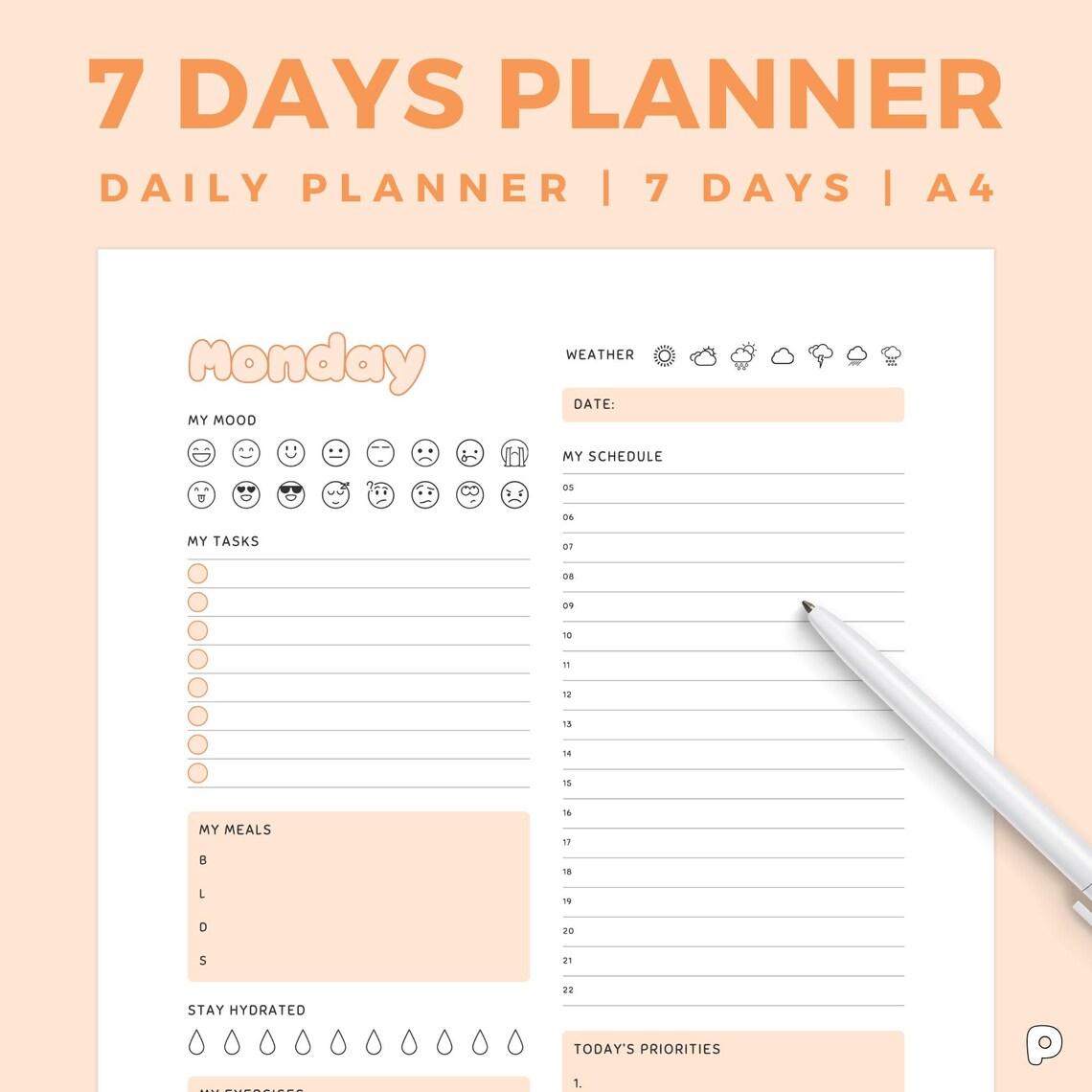 Daily Planner | 7 Days Planner Printable | Weekly Planner | Daily to Do ...