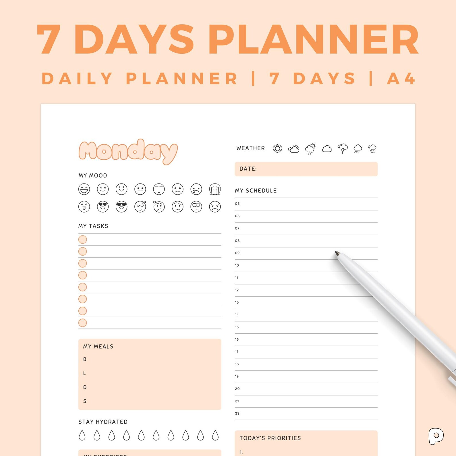 Daily Planner | 7 Days Planner Printable | Weekly Planner | Daily to Do ...
