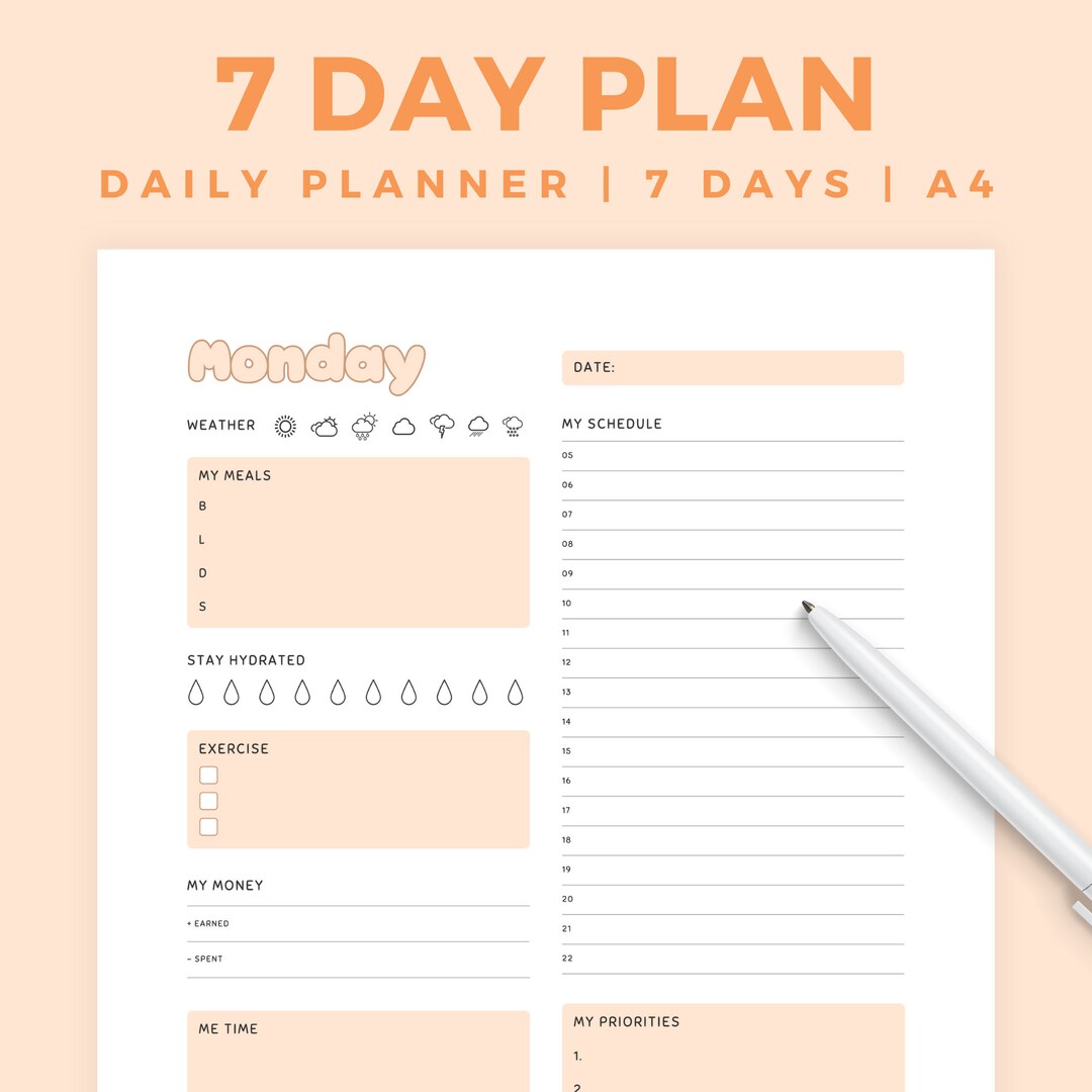 7 Day Printable Planner Everyday Planner Work/personal Life Daily ...