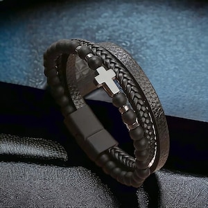 Leather Bracelet, Cross Bracelet, Mens Bracelet, Charm Bracelet, Mens Leather Bracelet, Mens Bracelet Leather