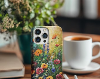 Capa de celular com flores silvestres pintadas | Capa de celular floral para iPhone 15 Pro Max, 14, 12, 11 XR XS