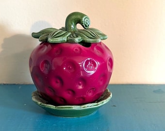 Strawberry Sugar Dish with Lid, Missing Spoon