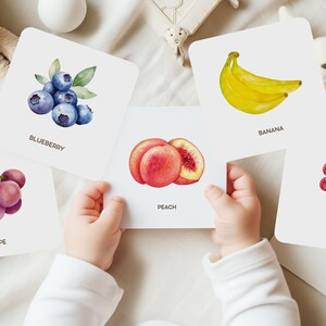 Ensemble de 15 cartes de fruits imprimables – Illustrations à l’aquarelle pour enseigner aux enfants avec des flashcards