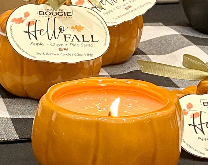 Pumpkin Candle, Ceramic: Soy & Beeswax, Apple Clove Scent