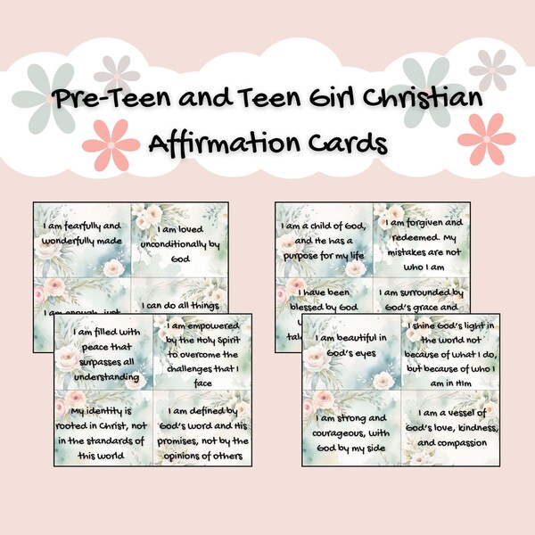 Pre-Teen and Teen Girl Christian Themed Affirmation Cards