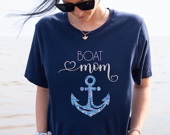 Boat Mom Nautical Boating T-Shirt, Cute Pink & Blue Anchor Shirt, Boating Family Tee, Boat Gift for Mom, Boat Mothers Day, Boat Gift For Her