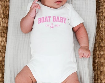 Baby Boat One Piece Custom Year, Pink Nautical Anchor Baby Outfit, Boat Baby Bodysuit, Boating Family, Baby Boat Gift, New Baby Boy Gift