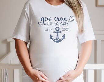 CUSTOM Nautical Pregnant Mom Shirt, New Crew on Board, Nautical Maternity, Mom Boat Gift, Expecting Baby, Mothers Day Shirt, New Mom Gift