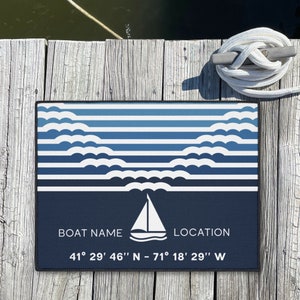 Custom Boat Mat, Sailboat Wake Mat, Boat Name Floor Mat, Ombre Waves Boat Rug, Personalized Sailing Doormat, Nautical Decor, Boat Owner Gift