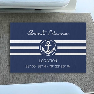 Custom Outdoor Boat Rug, Boat Name Location Rug, Personalized Boat Mat, Nautical Rug, Yacht Boat Decor, Boating Accessories, Boat Owner Gift