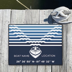 Custom Boat Mat, Powerboat Wake Mat, Boat Name Floor Mat, Ombre Waves Boat Rug, Personalized Boat Doormat, Boating Rug, Boat Owner Gift