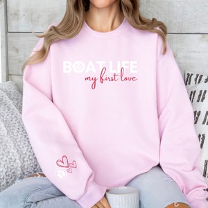 boat life my first love sweatshirt for women heart anchor on sleeve size options