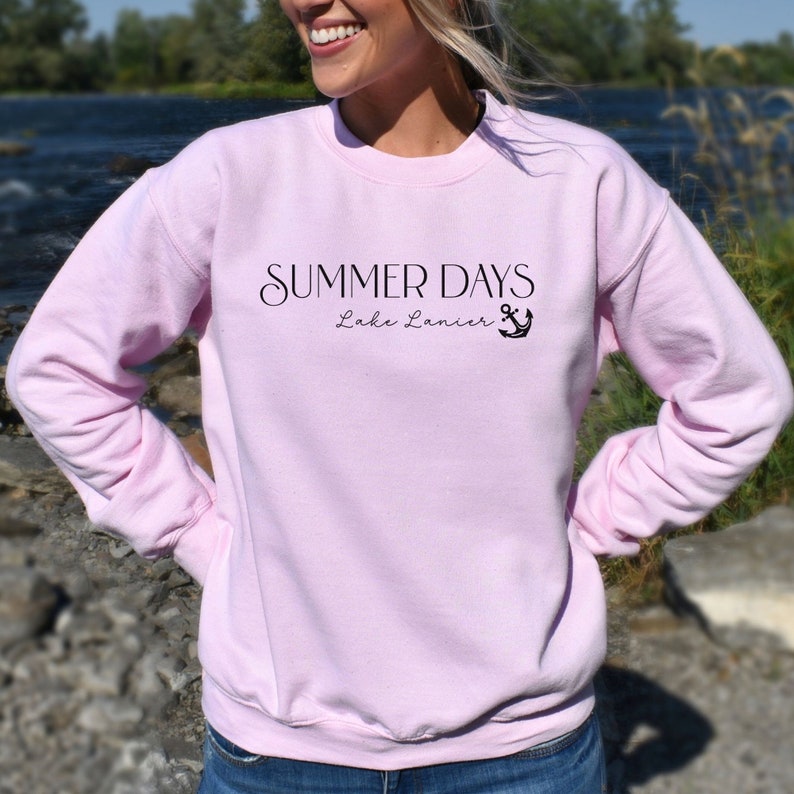 CUSTOM Boat Name Sweatshirt, Personalized Boating Location Crewneck, Lake River Bay, Custom Boat Shirt, Nautical Sweater, Boat Owner Gift Light Pink